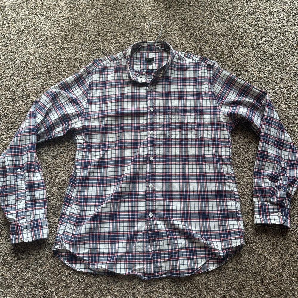 J. Crew Men’s Red, white, blue plaid oxford button down